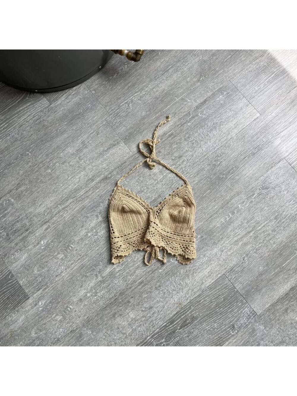 Beige / Tan / Brown Crotchet Tie-Up Halter Top / Shirt (No Size, Fits Women’s S)
